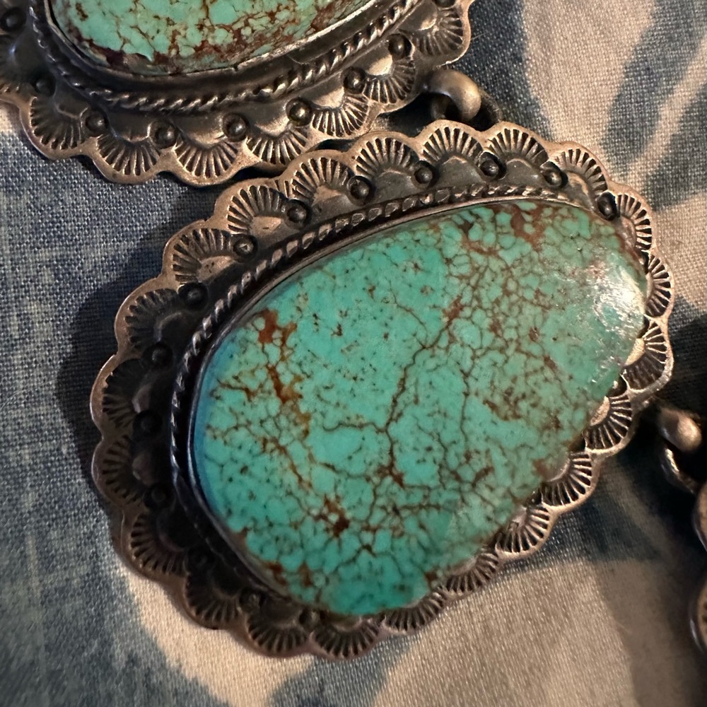 Turquoise #8 giant sterling  silver signed statement necklace squash Rodeo NFR - Picture 5 of 16